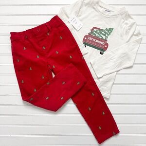 NWT Embroidered Corduroy Christmas Tree Pants & Shirt Christmas Set